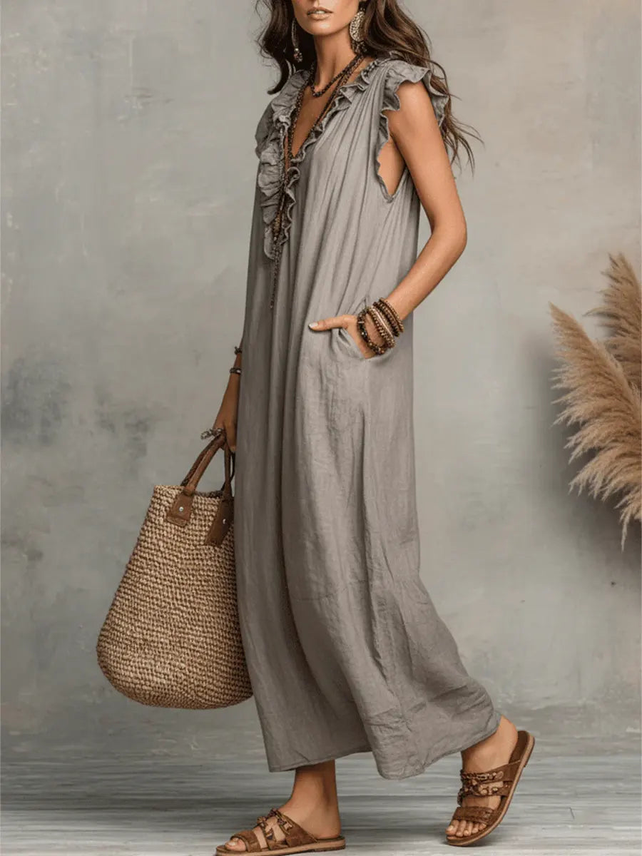 Beverley – Ruffled Linen Maxi Dress