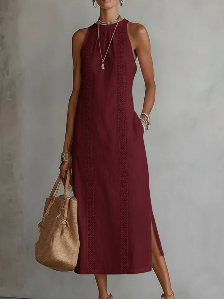 Lorna – Linen Midi Dress with Mao Collar