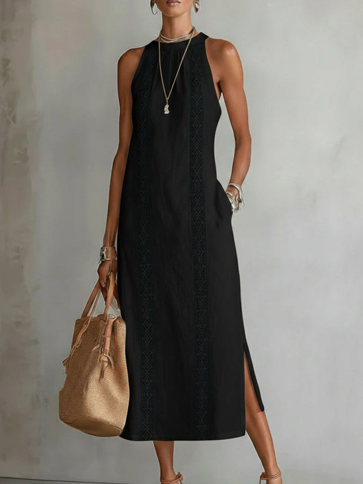 Lorna – Linen Midi Dress with Mao Collar