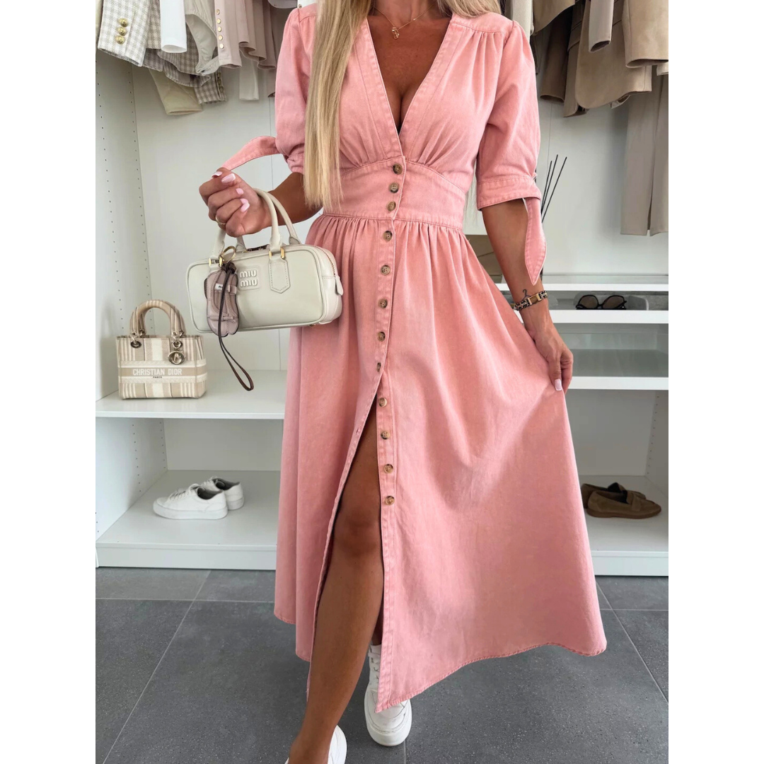 Lottie – Elegant V-Neck Midi Dress