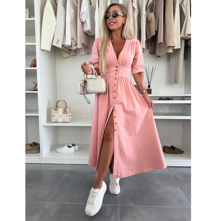 Lottie – Elegant V-Neck Midi Dress