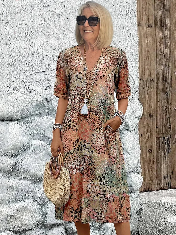 Serena – Boho Print Midi Dress