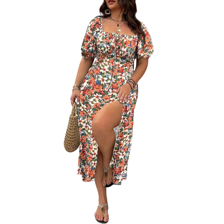 Sonia – Elegant Plus Size Tie Front Floral Dress