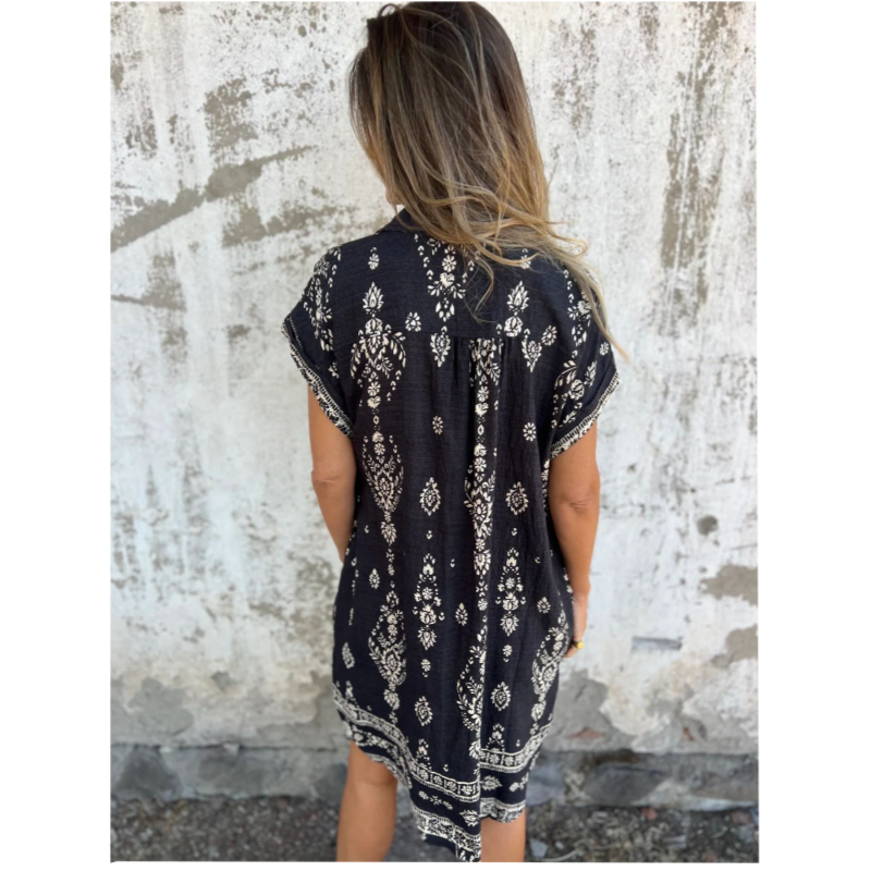 Emmeline – Boho Print Button-Down Mini Dress