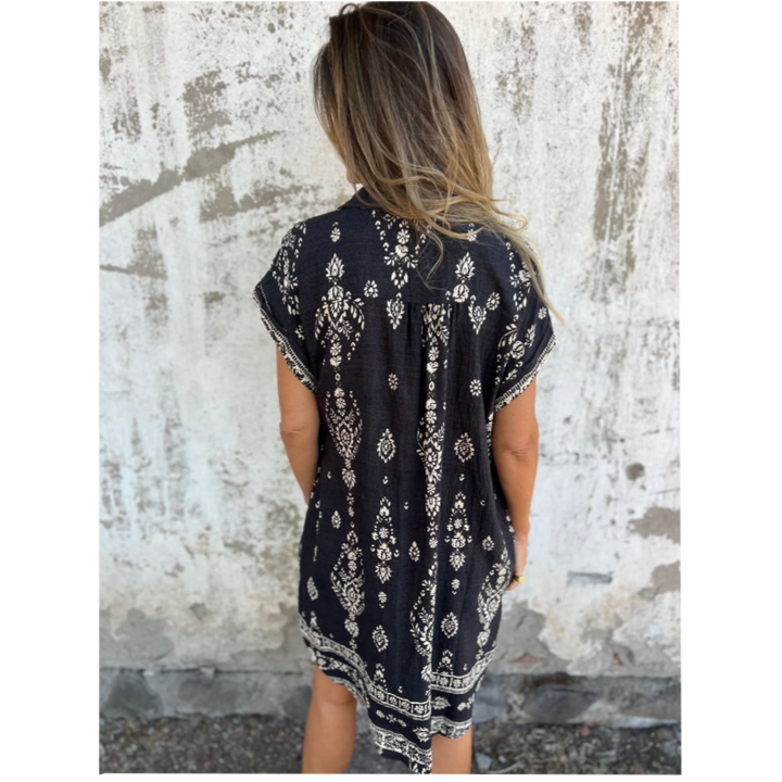Emmeline – Boho Print Button-Down Mini Dress