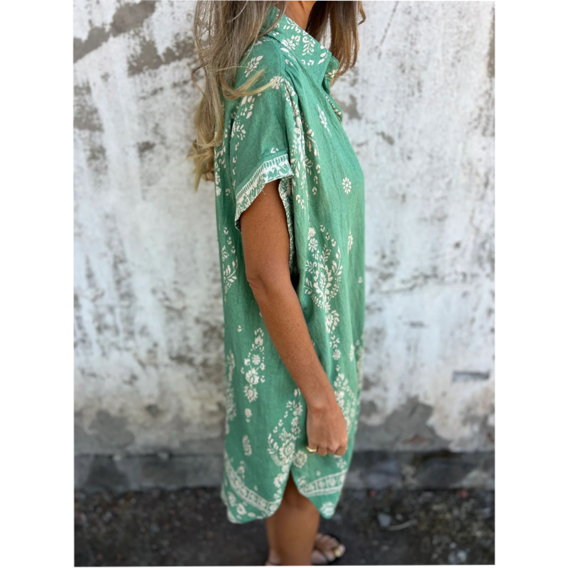 Emmeline – Boho Print Button-Down Mini Dress