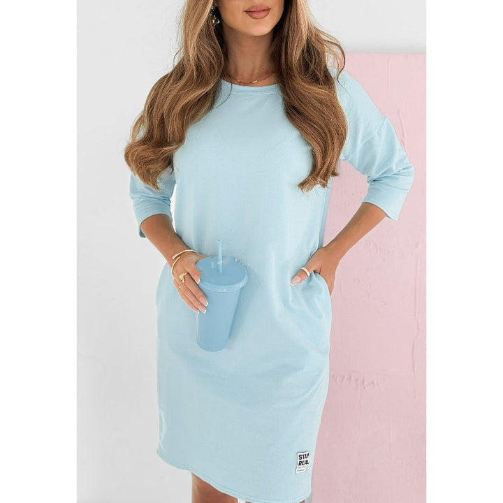 Edna – Round Neck Three-Quarter Sleeve Dress with Pockets