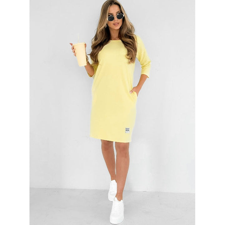 Edna – Round Neck Three-Quarter Sleeve Dress with Pockets