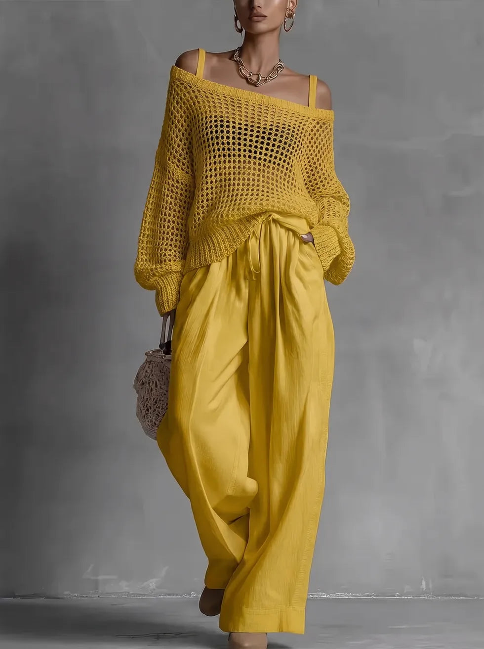Serena – Open Knit Top and Wide-Leg Trouser Set