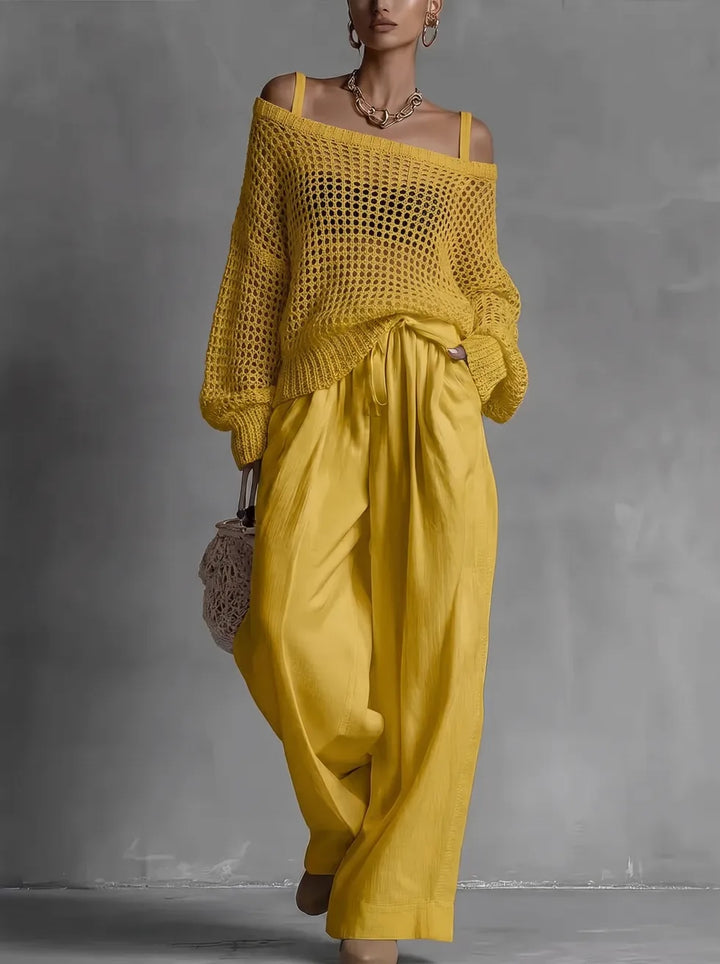 Serena – Open Knit Top and Wide-Leg Trouser Set