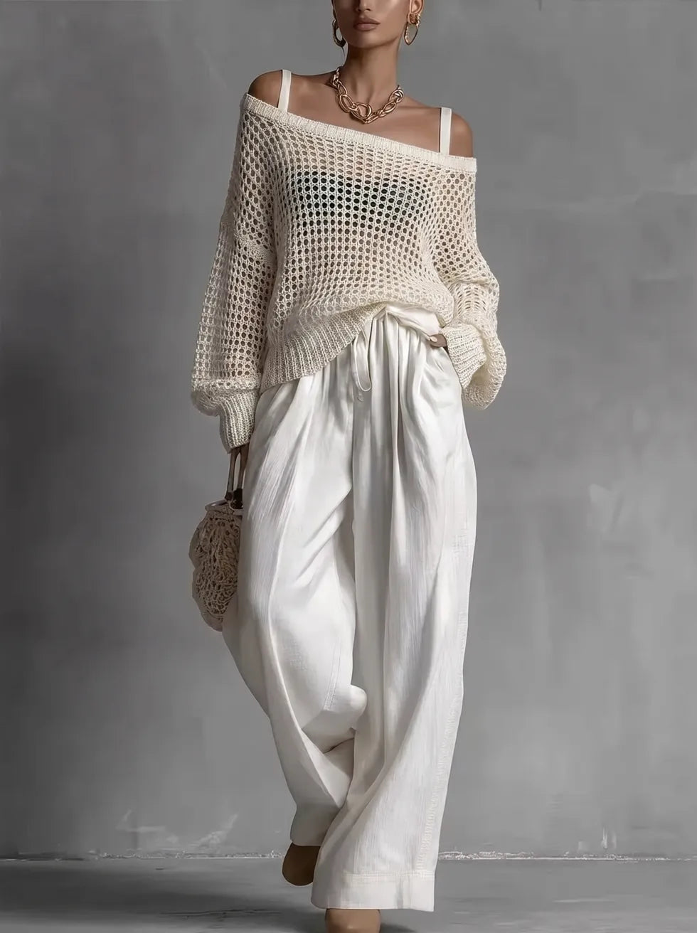 Serena – Open Knit Top and Wide-Leg Trouser Set