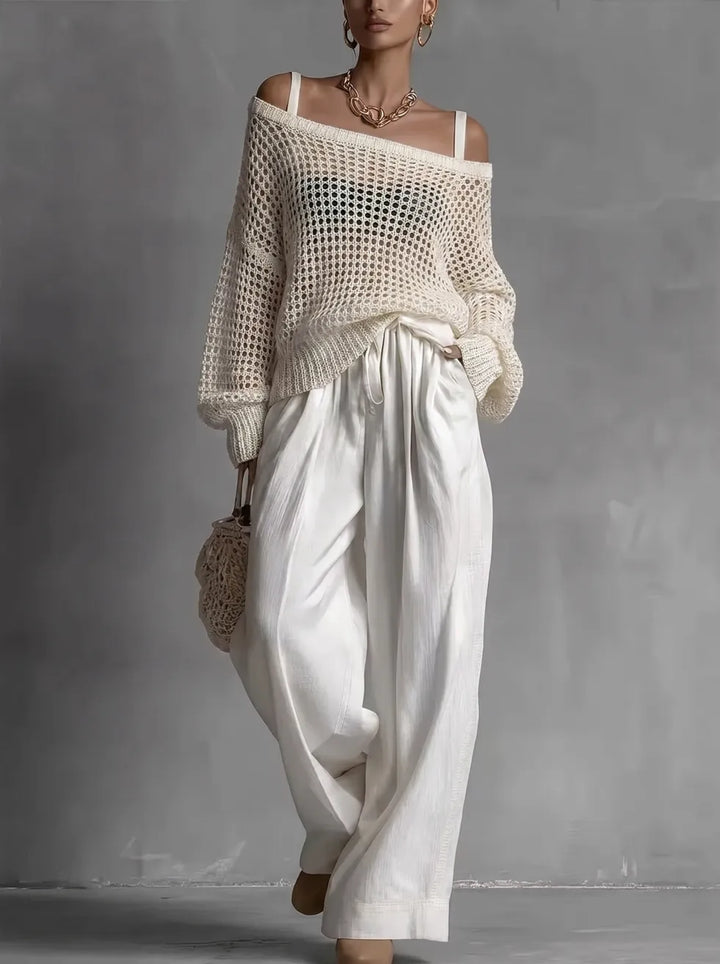 Serena – Open Knit Top and Wide-Leg Trouser Set