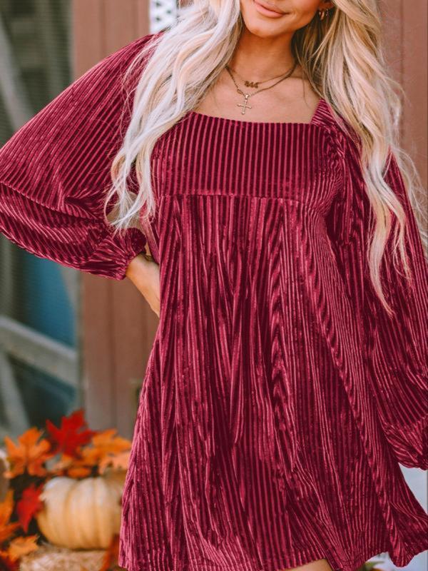 Jean – Chic Bishop Long Sleeve Square Neck A-Line Dress