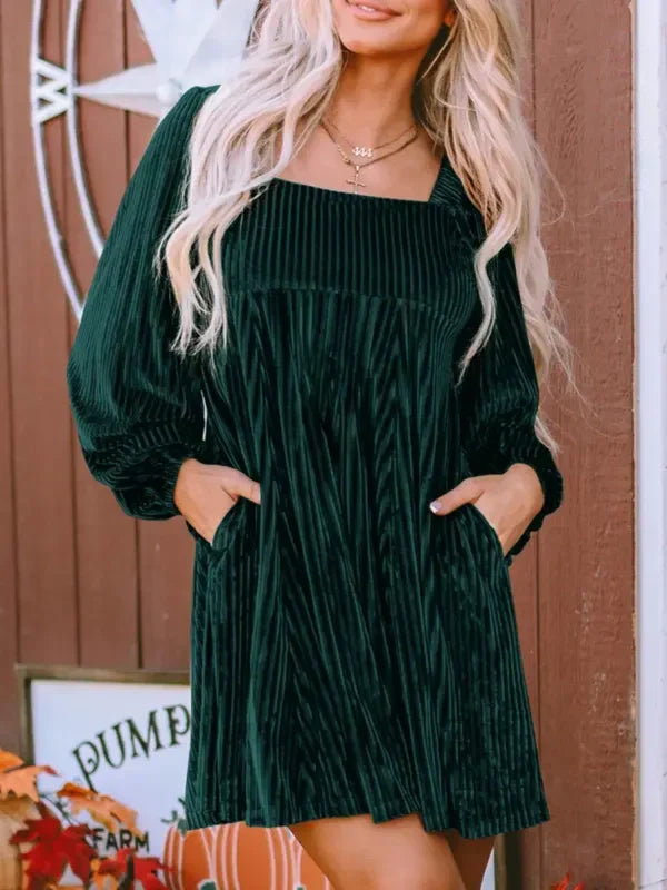 Jean – Chic Bishop Long Sleeve Square Neck A-Line Dress