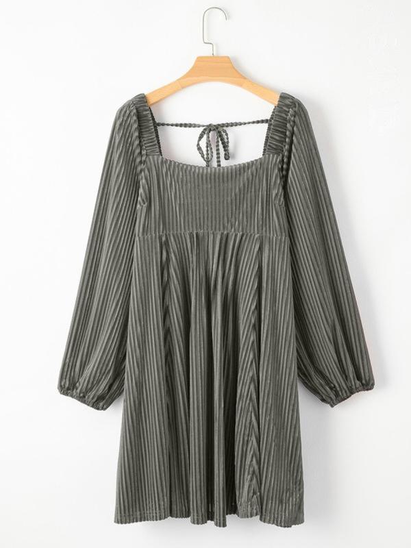 Jean – Chic Bishop Long Sleeve Square Neck A-Line Dress